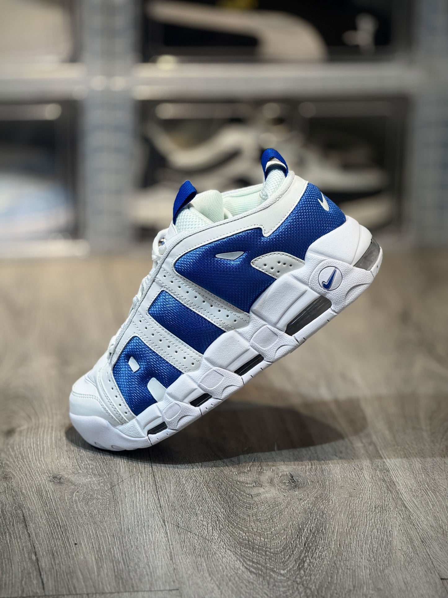 Air More Uptempo Blanco-Azul