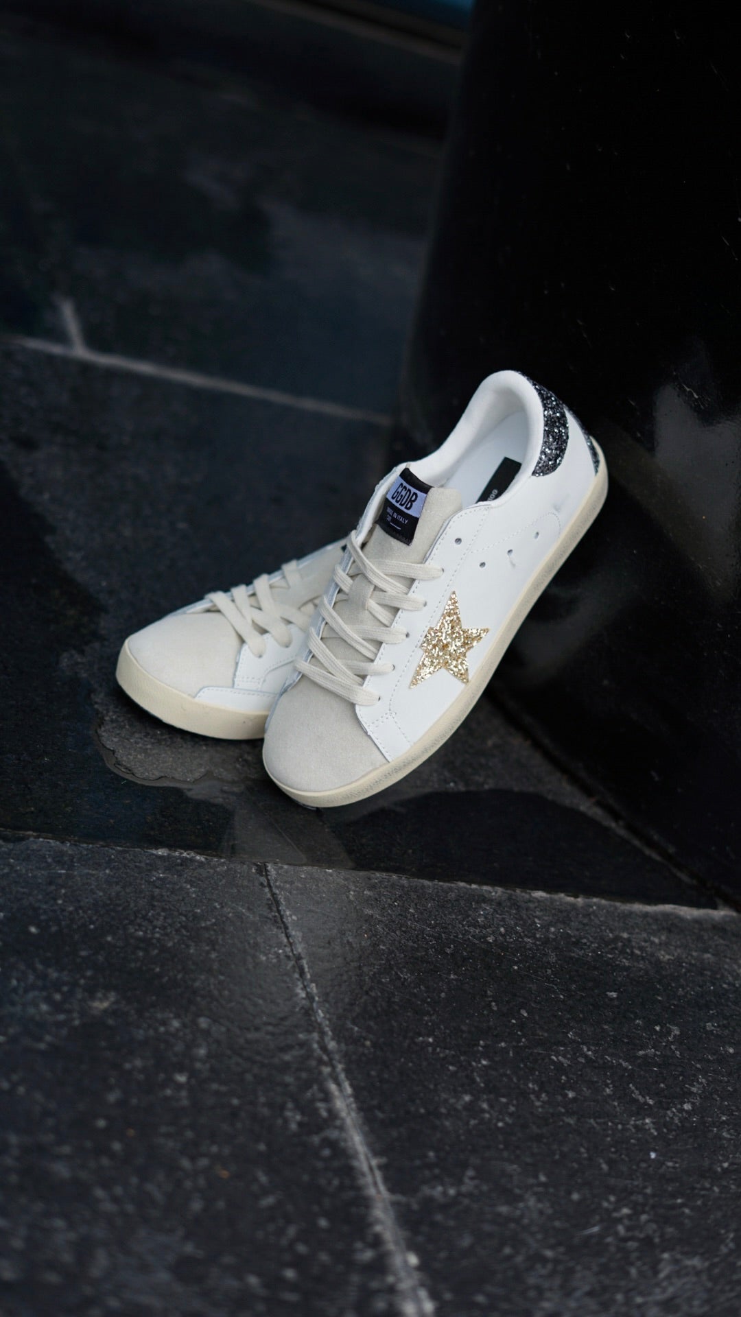 Golden goose beige negro brillantes