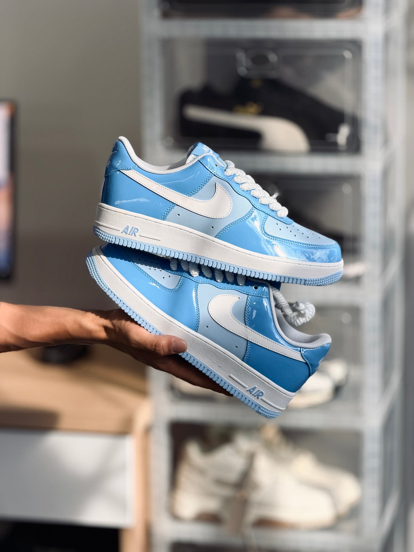 Nike force 1 blue university charol